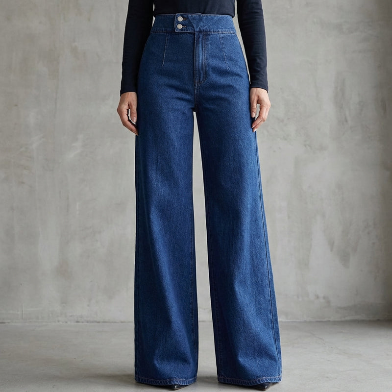 Damesjeans met hoge taille en wijde pijpen