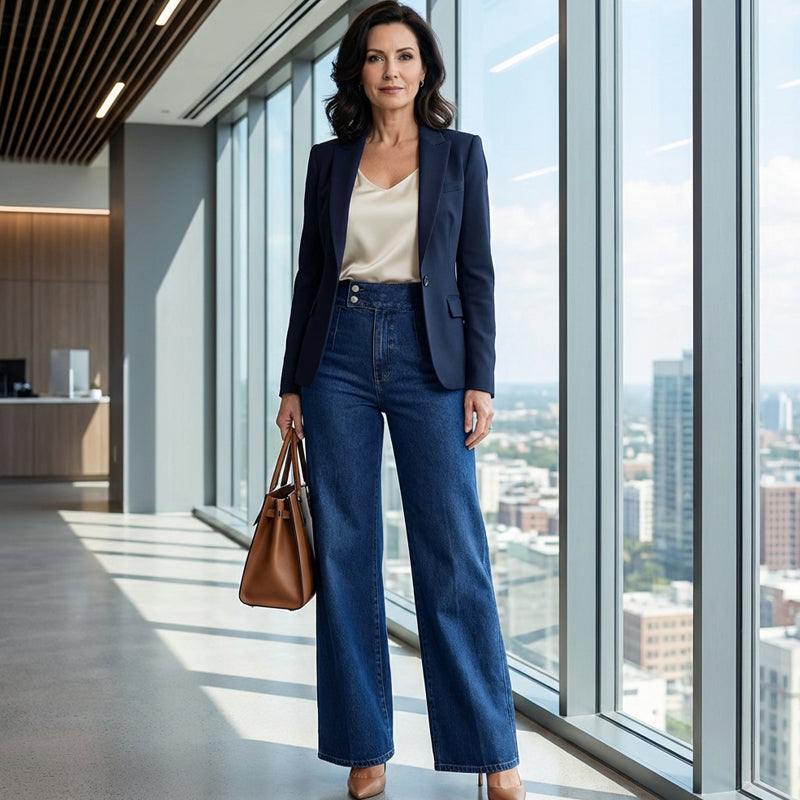 Damesjeans met hoge taille en wijde pijpen