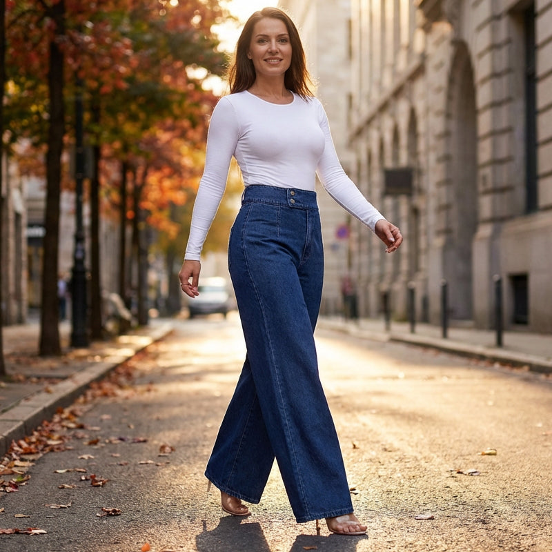 Damesjeans met hoge taille en wijde pijpen