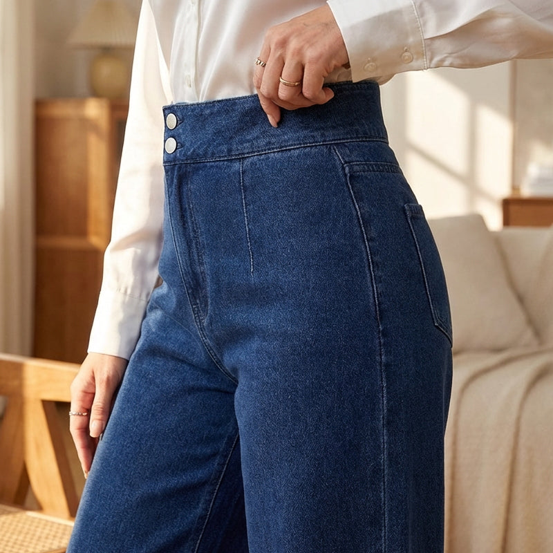 Damesjeans met hoge taille en wijde pijpen