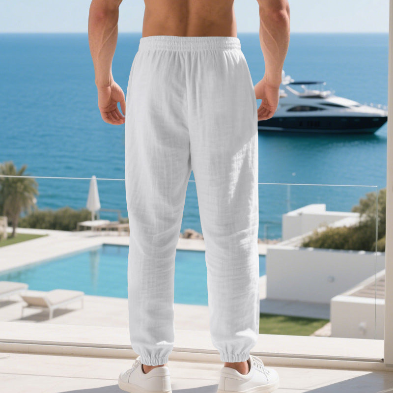Pantaloni casual da uomo in misto lino con coulisse