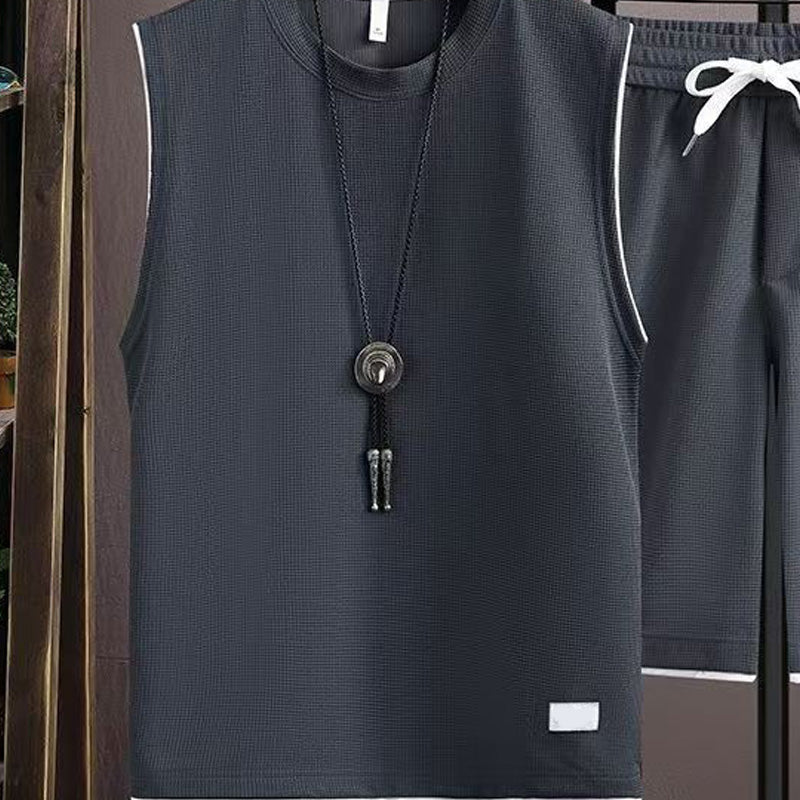 Minimalistische tanktop- en shortset met ronde hals voor heren