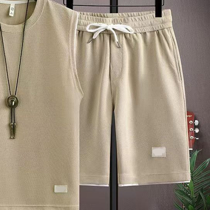 Minimalistische tanktop- en shortset met ronde hals voor heren