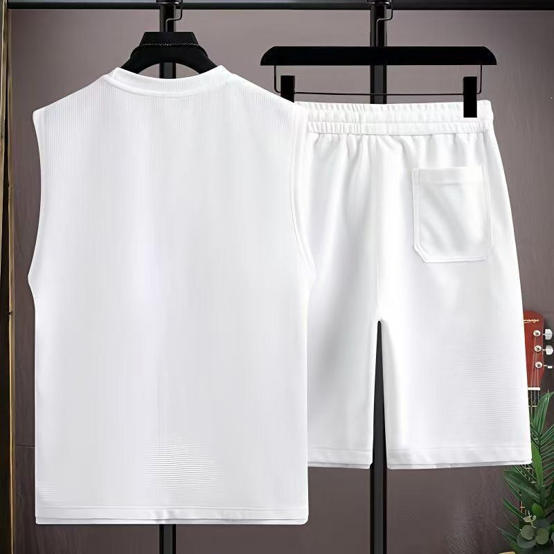 Minimalistische tanktop- en shortset met ronde hals voor heren