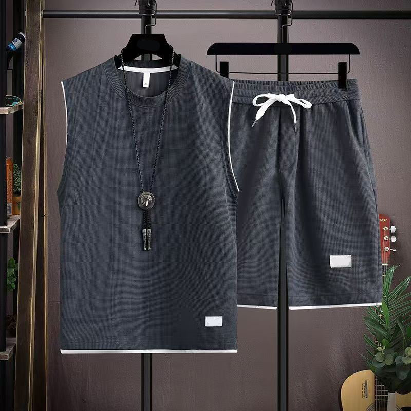 Minimalistische tanktop- en shortset met ronde hals voor heren