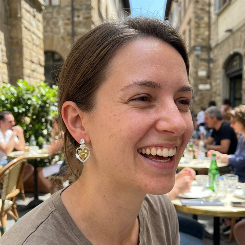 Pendientes colgantes con doble corazón brillante para mujer