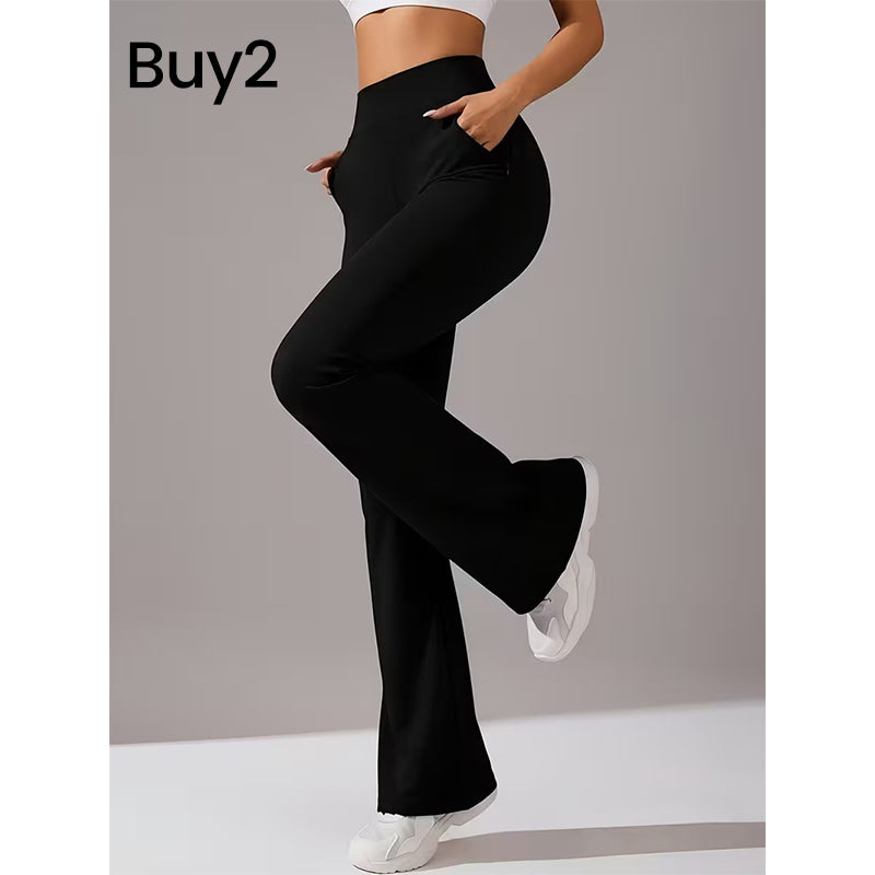 Pantalones deportivos elásticos de corte acampanado para mujer