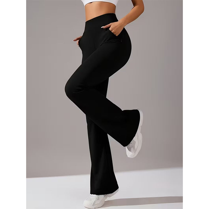 Pantalones deportivos elásticos de corte acampanado para mujer