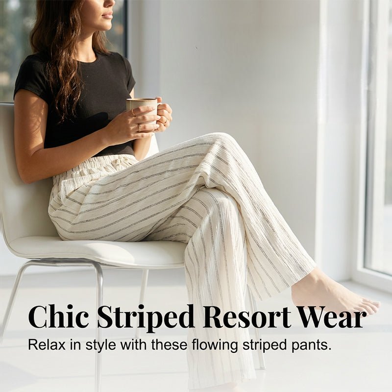 Women's Striped Drawstring Wide-Leg Pants