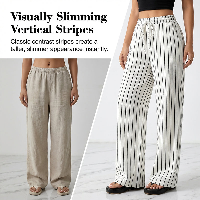 Women's Striped Drawstring Wide-Leg Pants