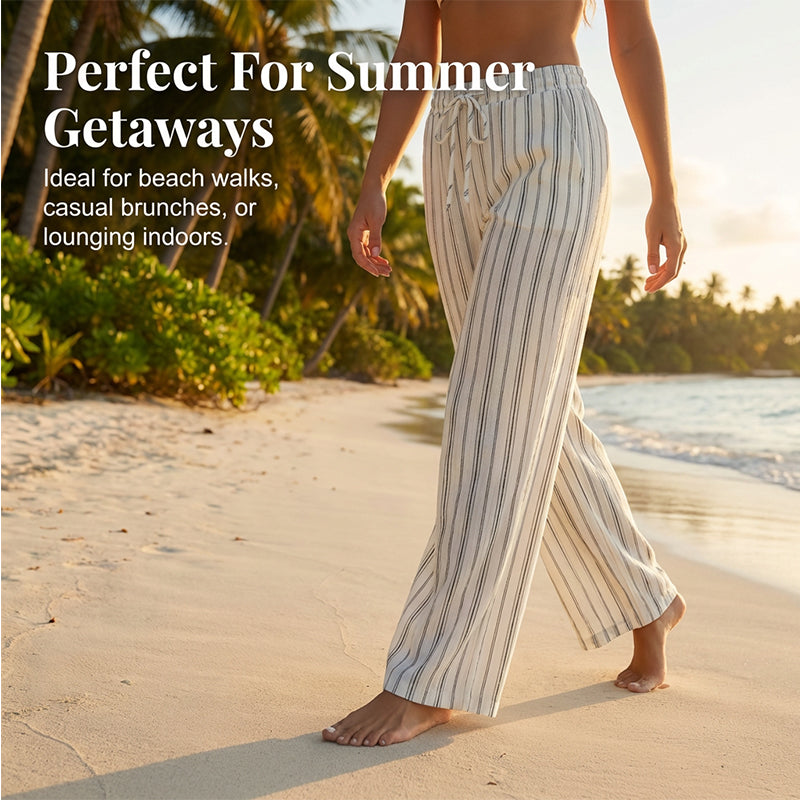 Women's Striped Drawstring Wide-Leg Pants