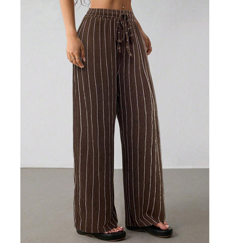 Women's Striped Drawstring Wide-Leg Pants