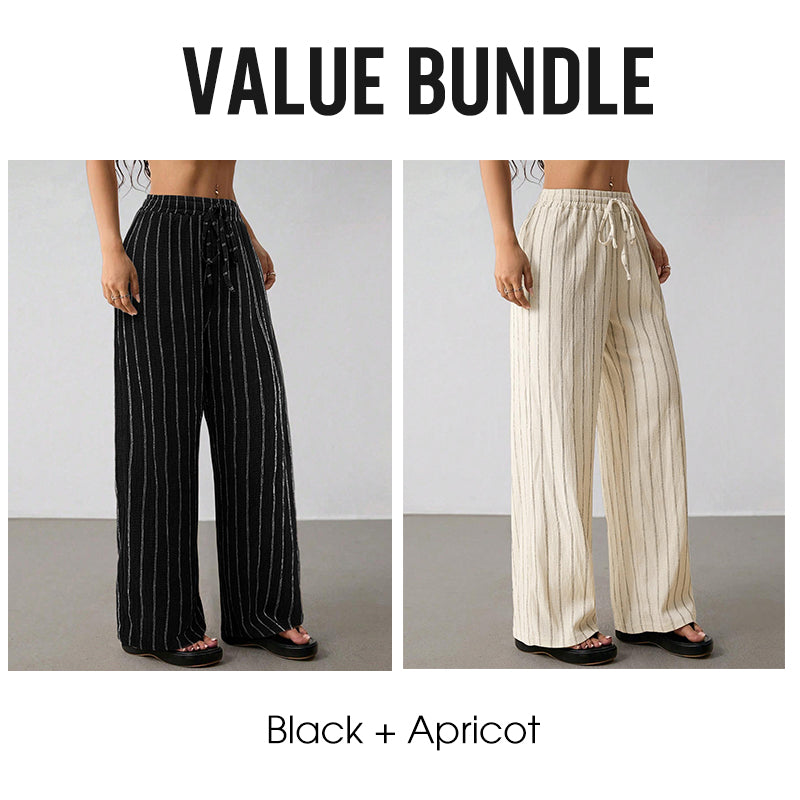 Women's Striped Drawstring Wide-Leg Pants