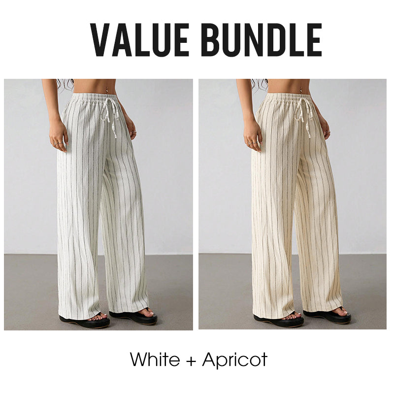 Women's Striped Drawstring Wide-Leg Pants