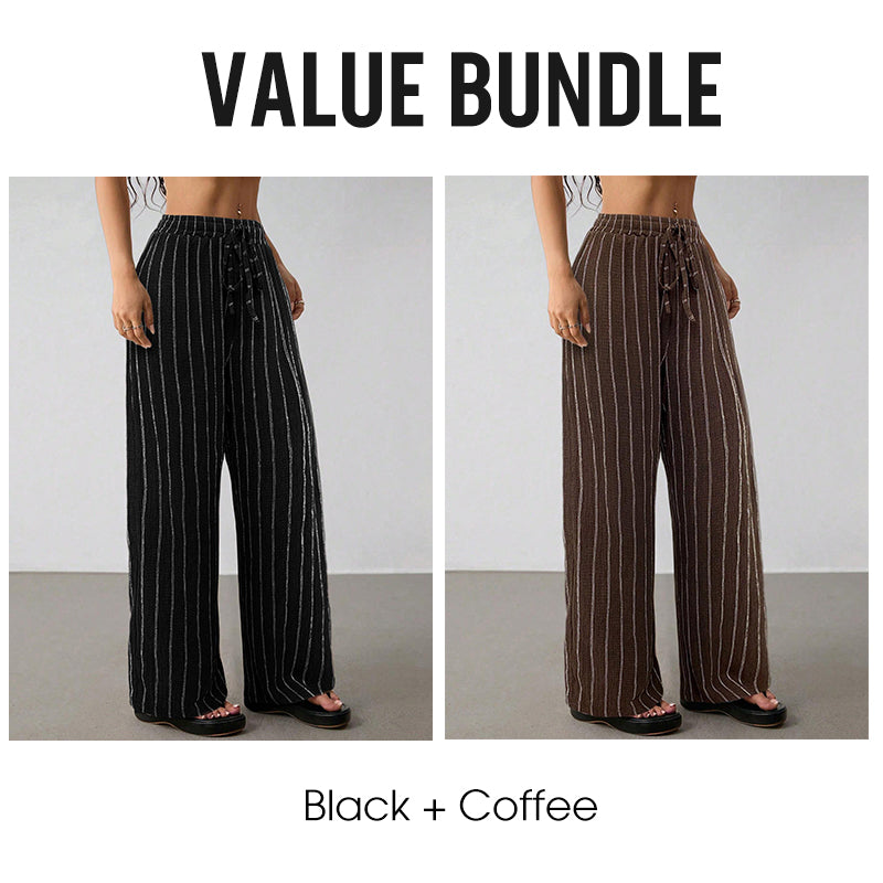Women's Striped Drawstring Wide-Leg Pants