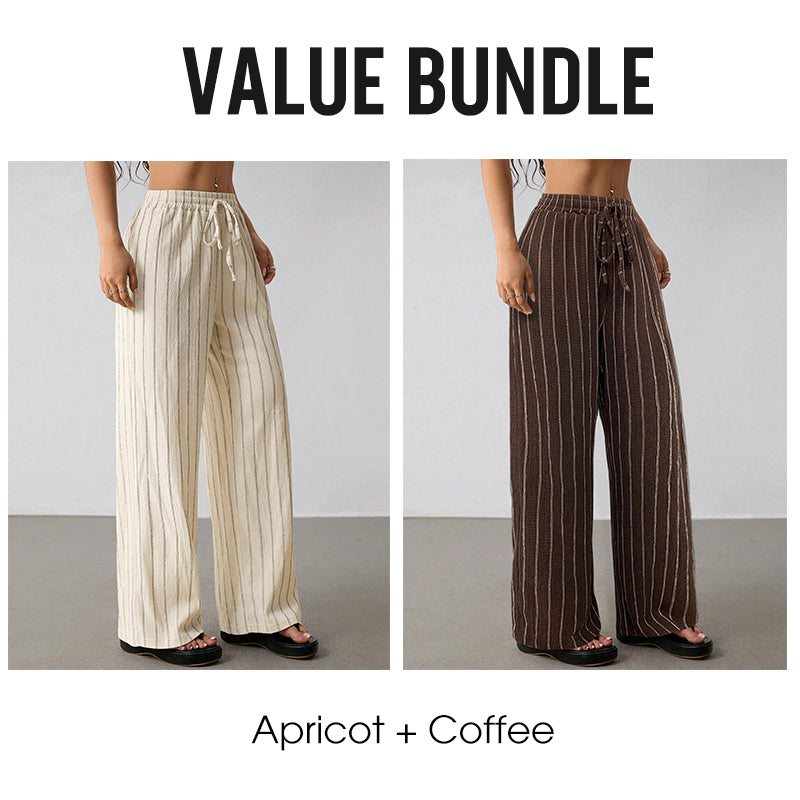 Women's Striped Drawstring Wide-Leg Pants