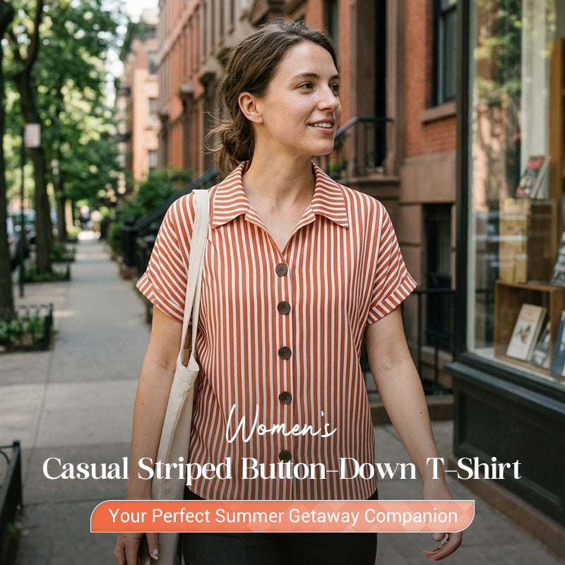 Casual gestreept dames-T-shirt met knoopsluiting