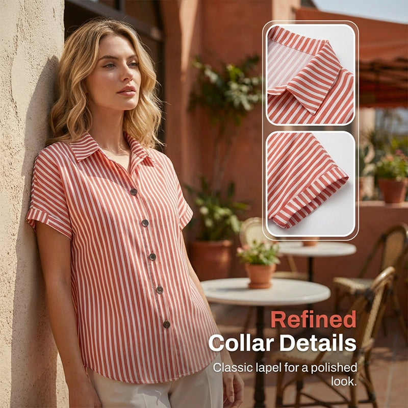 Casual gestreept dames-T-shirt met knoopsluiting