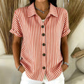 Casual gestreept dames-T-shirt met knoopsluiting