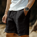 Shorts casual da uomo in cotone e lino con vita regolabile con coulisse