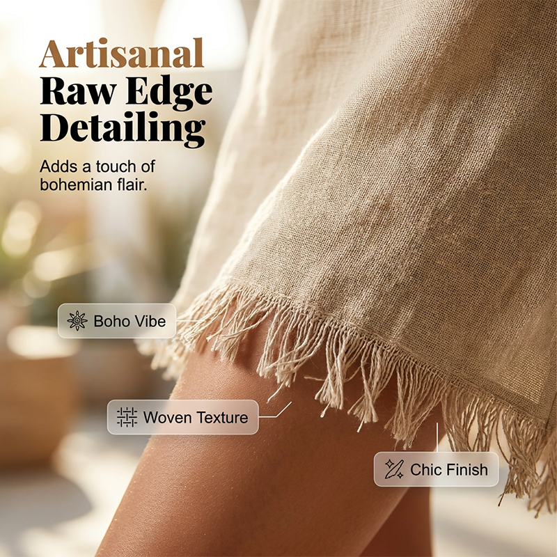 Mini-slipdress met V-hals en rafelrand