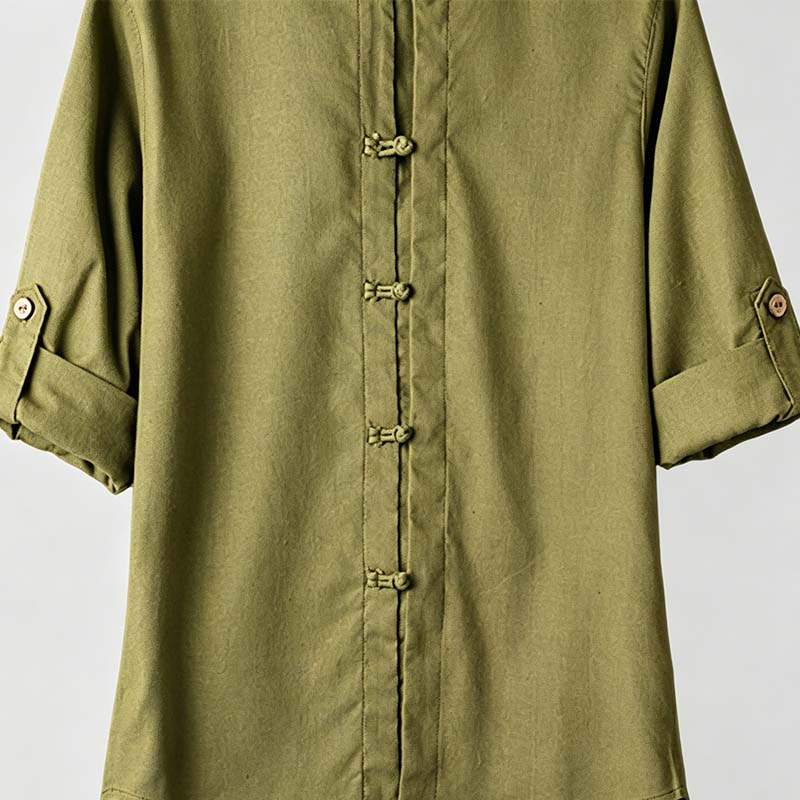 Camisa informal de lino para hombre con cuello mao