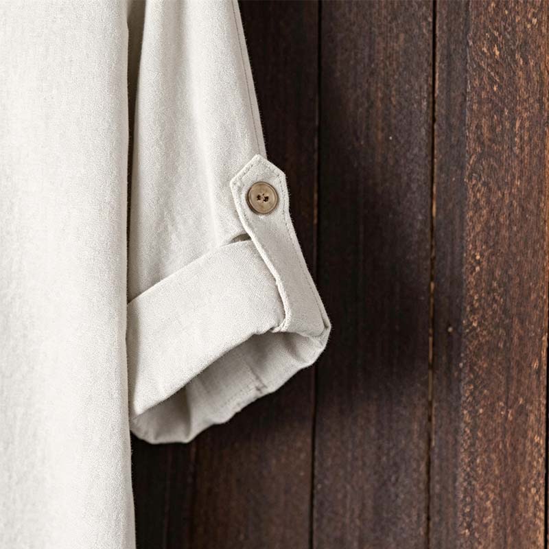 Camisa informal de lino para hombre con cuello mao