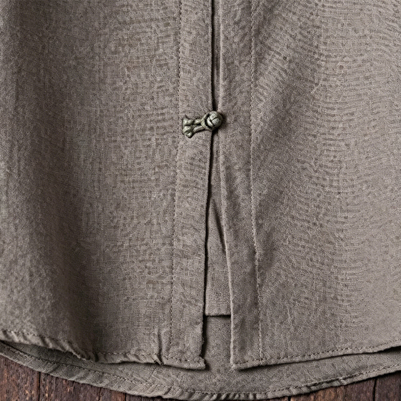 Camisa informal de lino para hombre con cuello mao