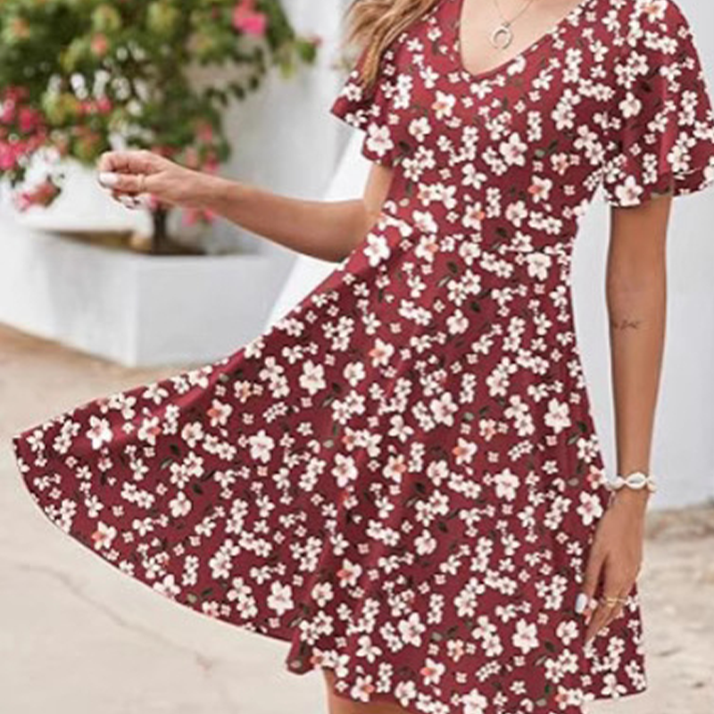 Women Floral Print V-Neck Dress