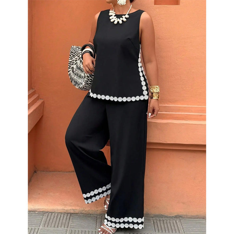 Completo da donna con top senza maniche e pantaloni a gamba larga
