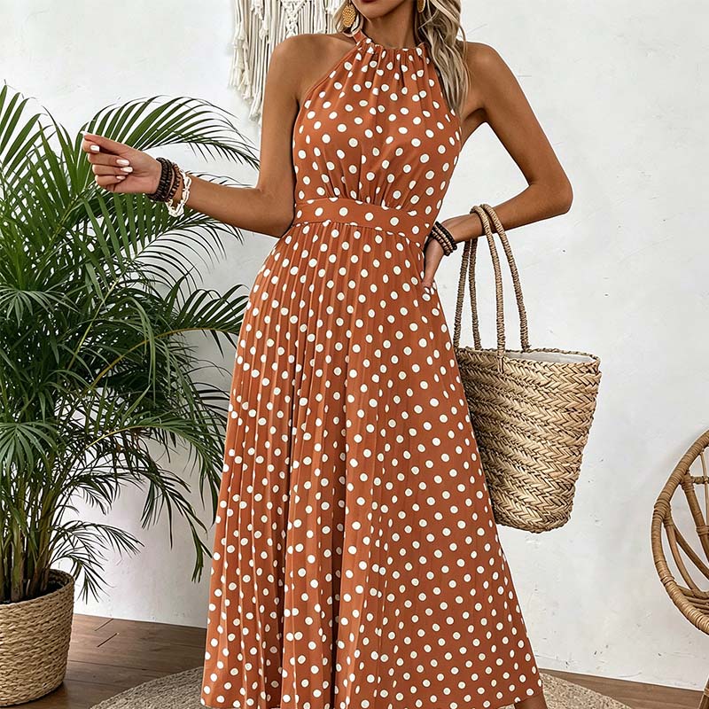 Abito da donna a pois con scollo all'americana