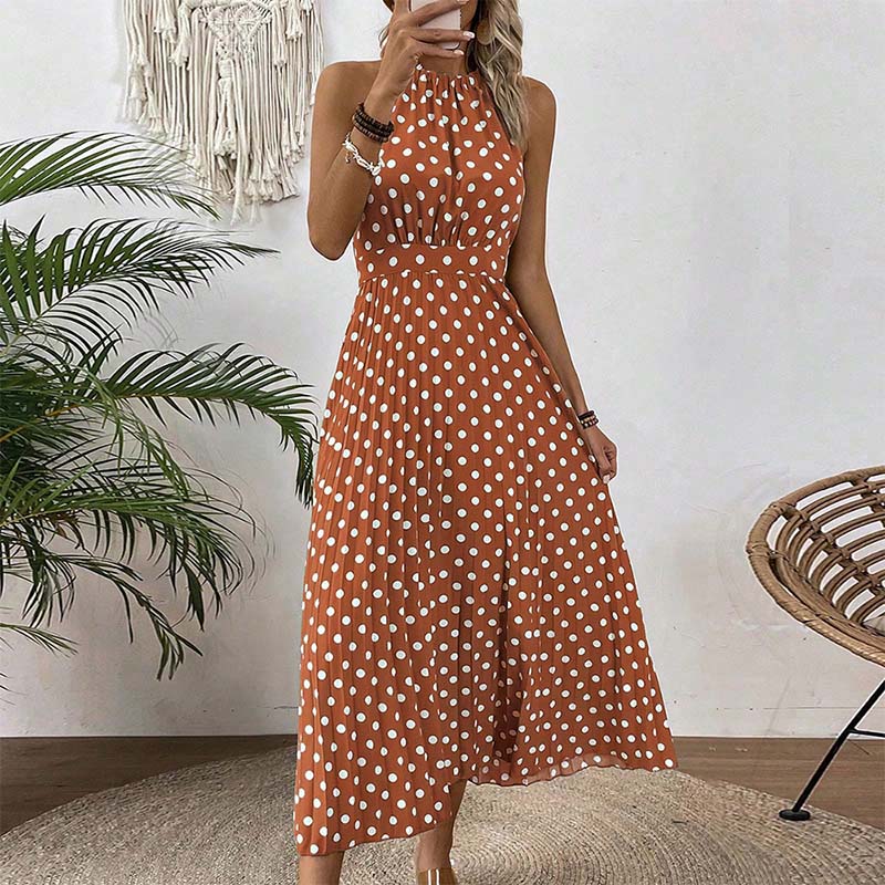 Abito da donna a pois con scollo all'americana