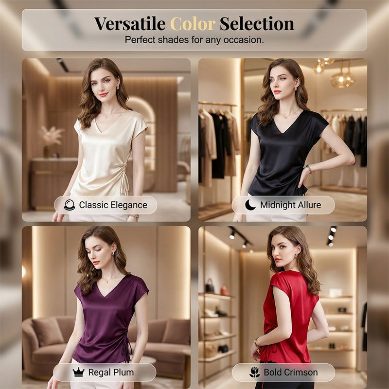 Camiseta de tirantes sedosa de color liso con cuello en V para mujer