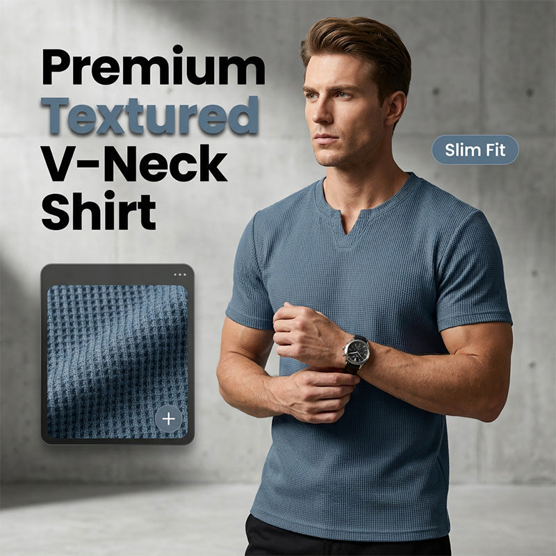 Camisa de manga corta con cuello en V y corte entallado para hombre