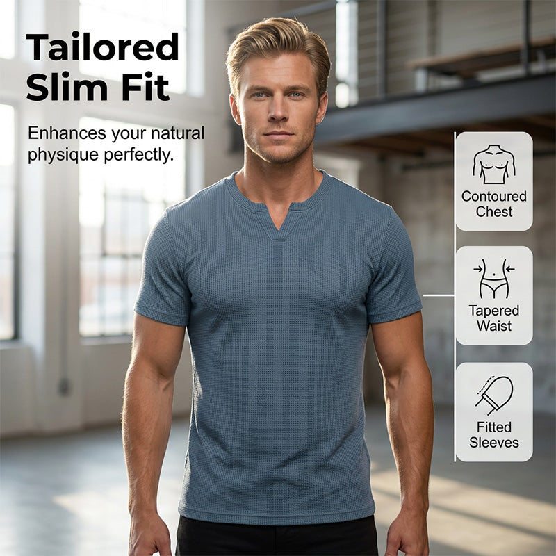 Camisa de manga corta con cuello en V y corte entallado para hombre