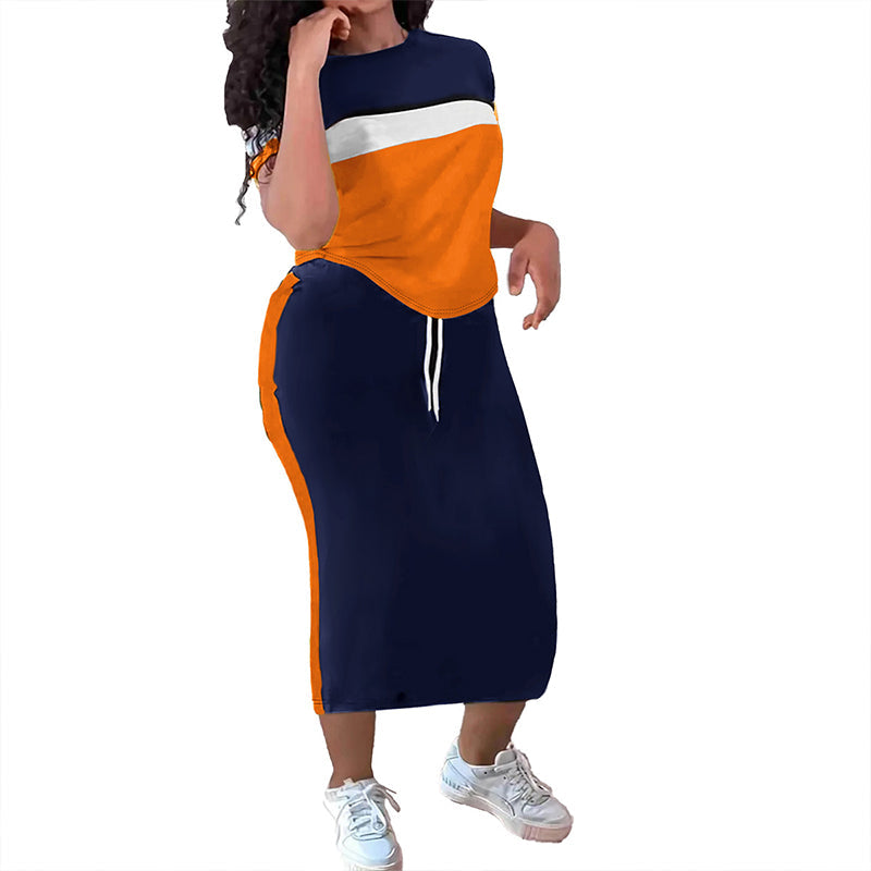 2-delige set voor dames met T-shirt en lange rok in kleurvlakken