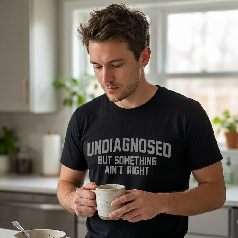 Grappig T-shirt met de slogan ‘Nog niet gediagnosticeerd’ - gevat, zacht en een echte gespreksstarter