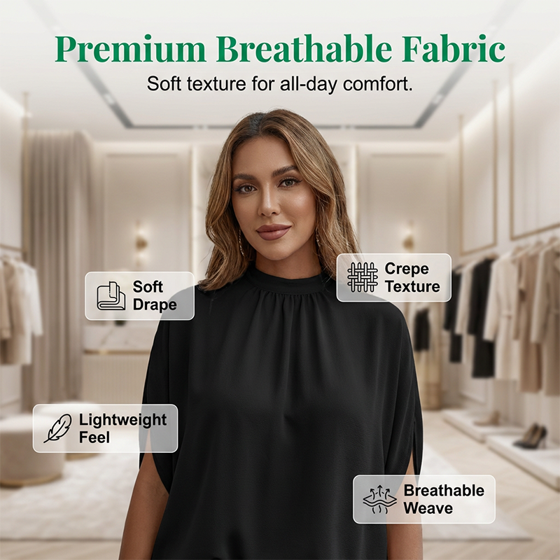Top de cuello alto para mujer - manga murciélago, corte holgado y caída elegante