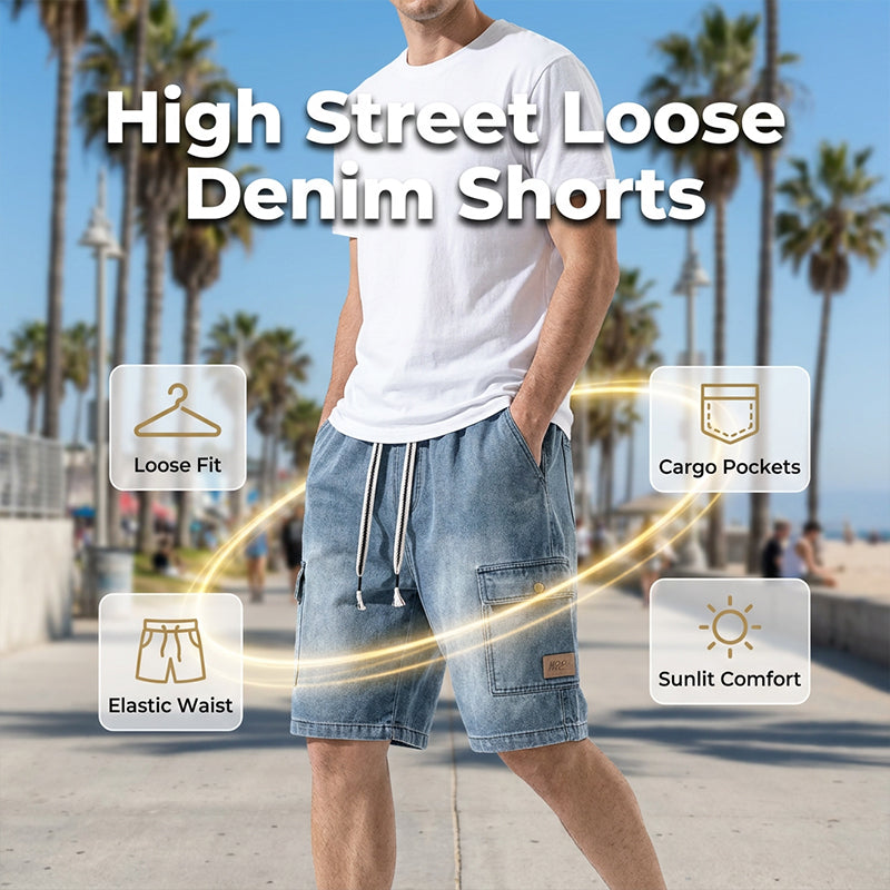 Pantalones cortos holgados de mezclilla de estilo urbano para hombre