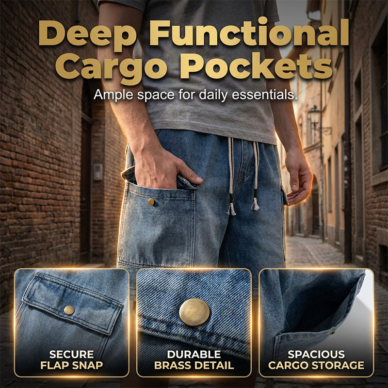 Pantalones cortos holgados de mezclilla de estilo urbano para hombre