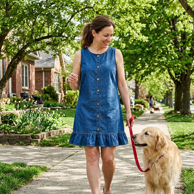 Women's Sleeveless Denim Ruffle Hem Dress