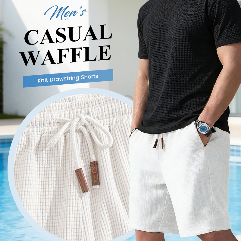 Casual herenshort van wafelstof met trekkoord