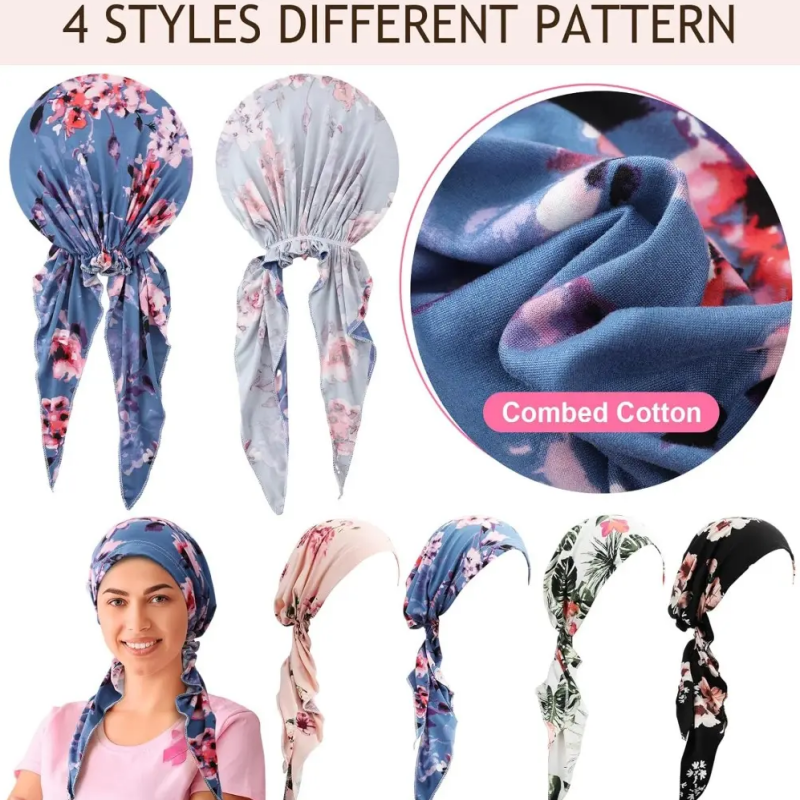 Pañuelo turbante floral preanudado para mujer