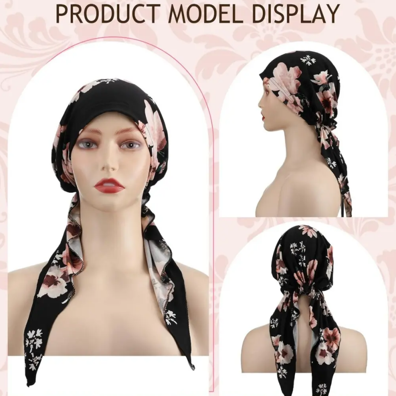 Pañuelo turbante floral preanudado para mujer