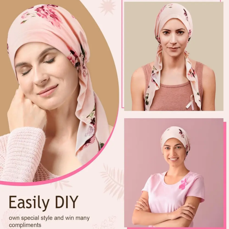 Pañuelo turbante floral preanudado para mujer