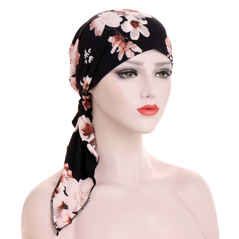 Pañuelo turbante floral preanudado para mujer