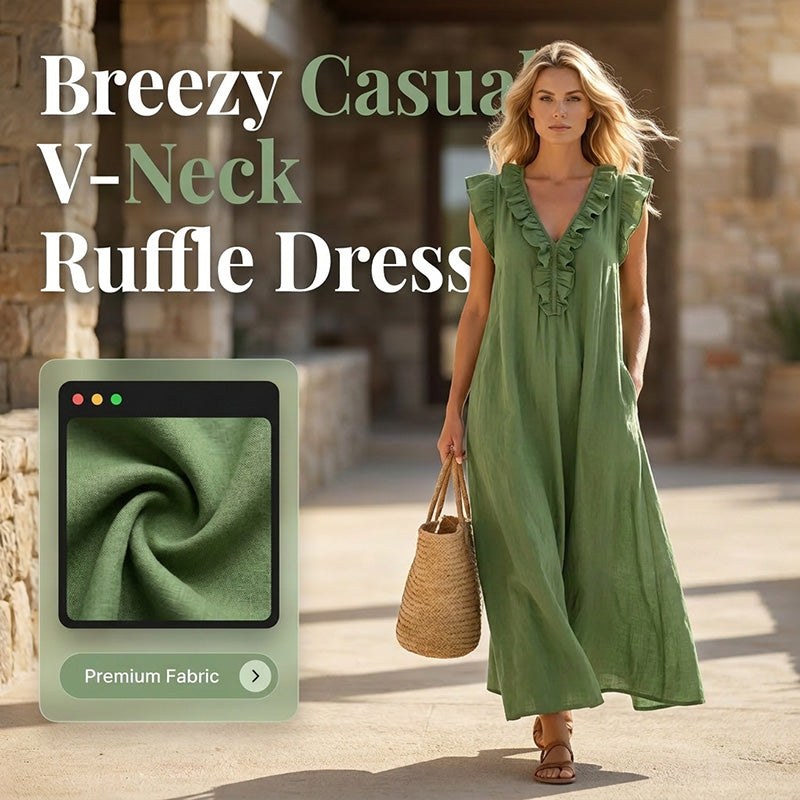 Vestido casual sin mangas con escote en V y volantes para mujer