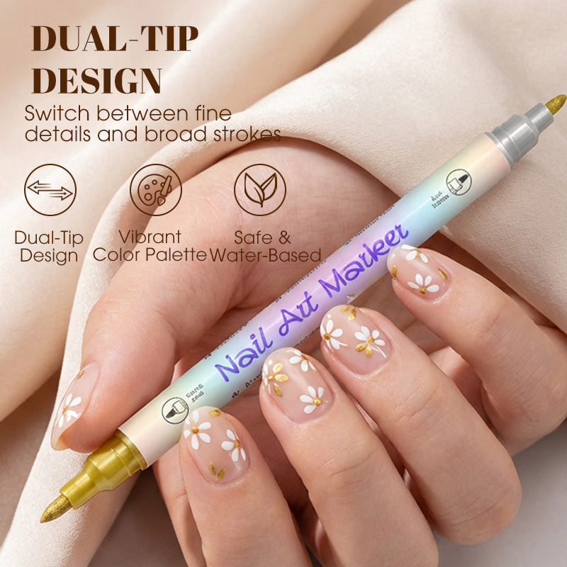 Set di penne a doppia punta per nail art - disegna come una professionista | impermeabili e ad asciugatura rapida | oltre 12 colori