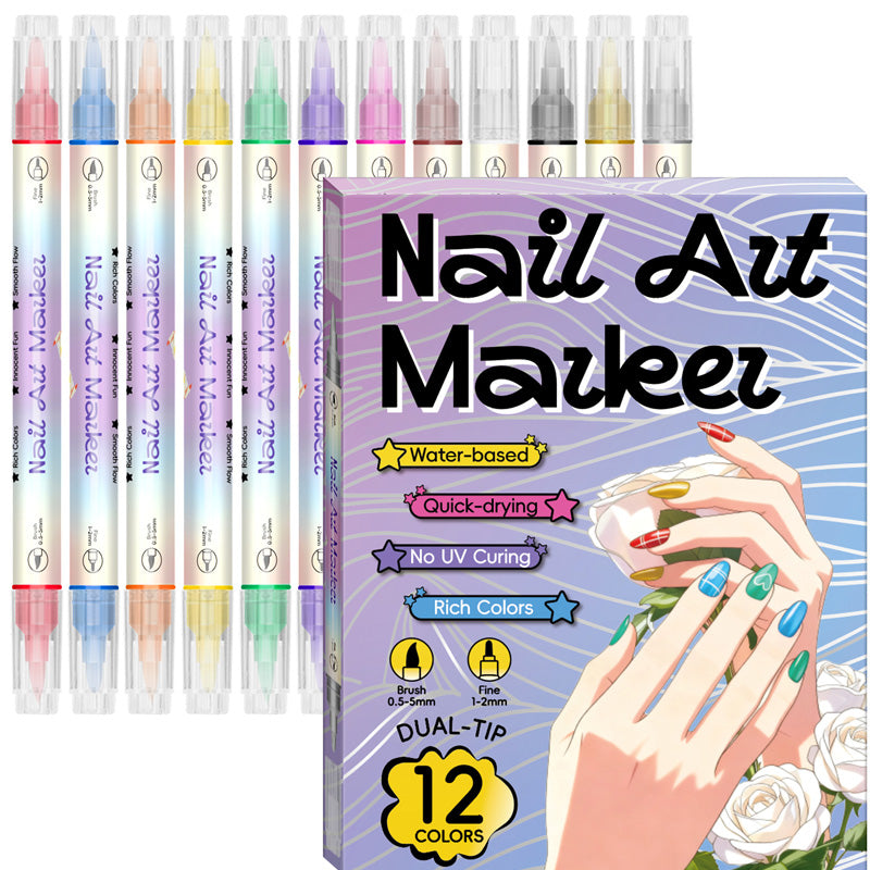 Set di penne a doppia punta per nail art - disegna come una professionista | impermeabili e ad asciugatura rapida | oltre 12 colori