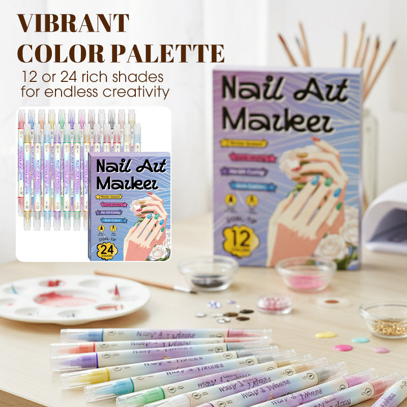 Set di penne a doppia punta per nail art - disegna come una professionista | impermeabili e ad asciugatura rapida | oltre 12 colori